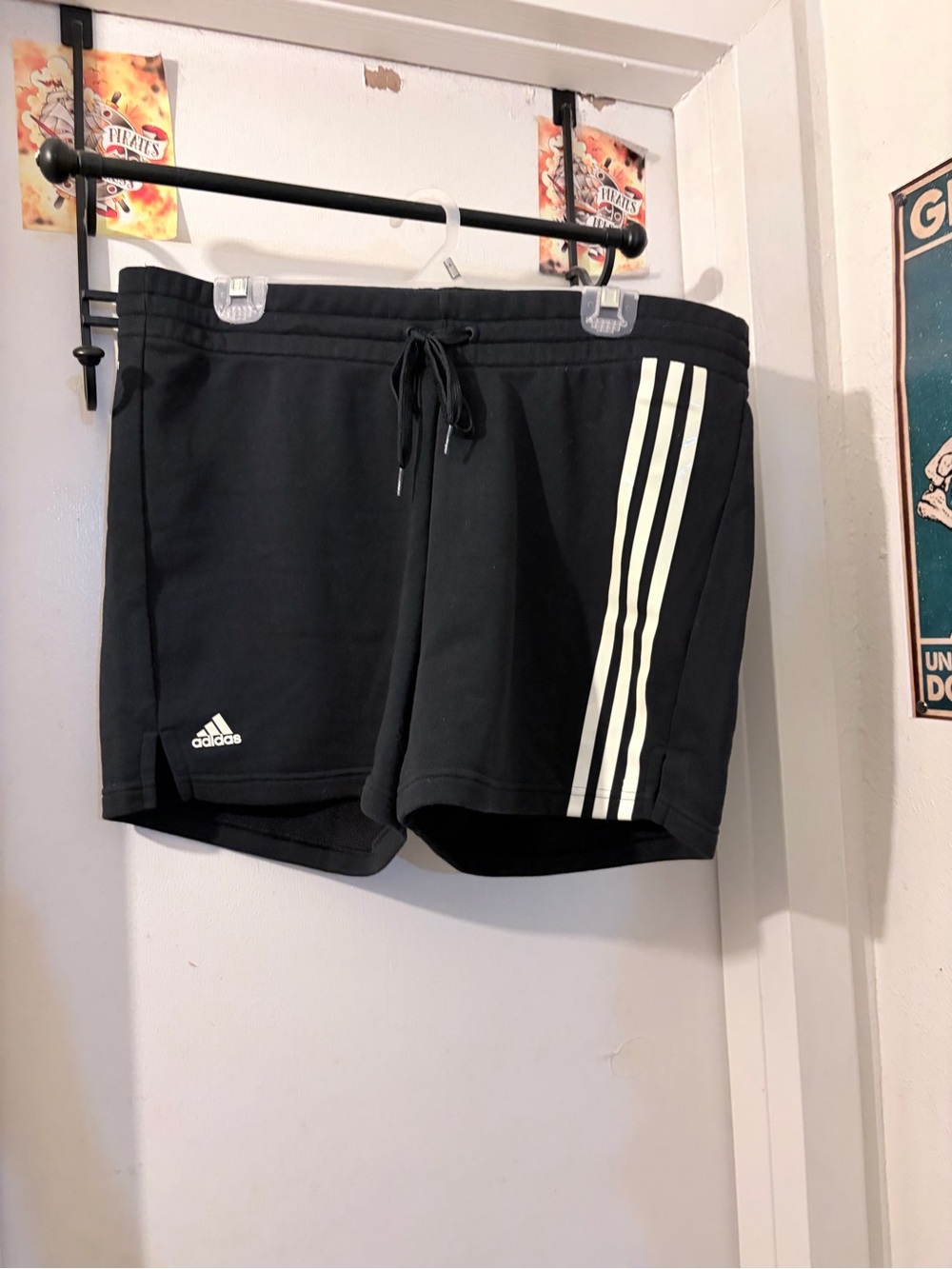 Adidas- size XL- black soft fleece shorts with stripes detailing. NWOT